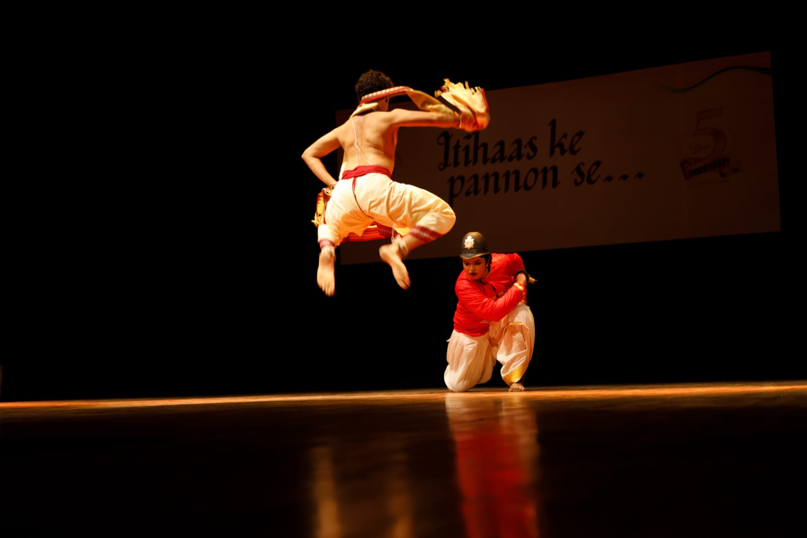 Dramatic leap during performance